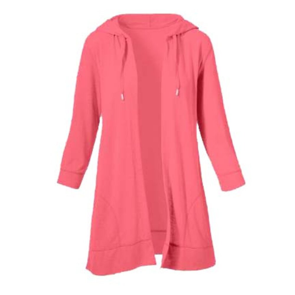 Chico's Slubbed-Knit Open-Front Hoodie Tunic Size 1(New)
